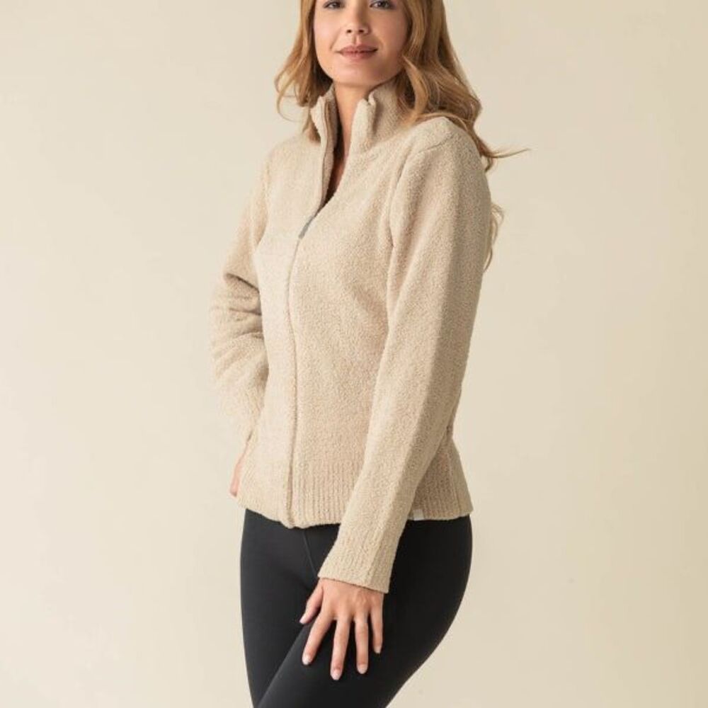 Kashwere Women's Microfiber Fleece sport Full Zip tan Jacket XL NWT